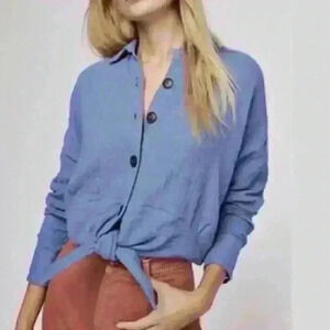 Free People Blue Sunseekers Tie Front Top